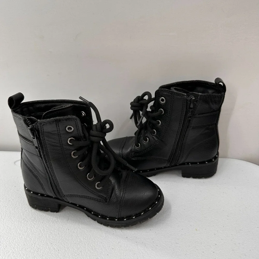 Set Of 3 Girls Shoes Black Combat Boots Gold Glitter Sparkle Sizes 8 & 9 Sandals